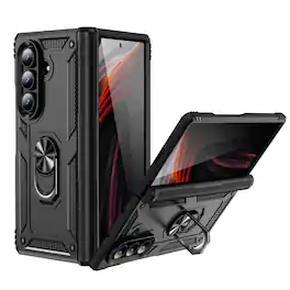 Dteck - For Samsung Galaxy Z Fold 8 Ultra, Magnetic Car Mount Ring Kickstand Hinge Protection Hard PC+TPU Cover - Black