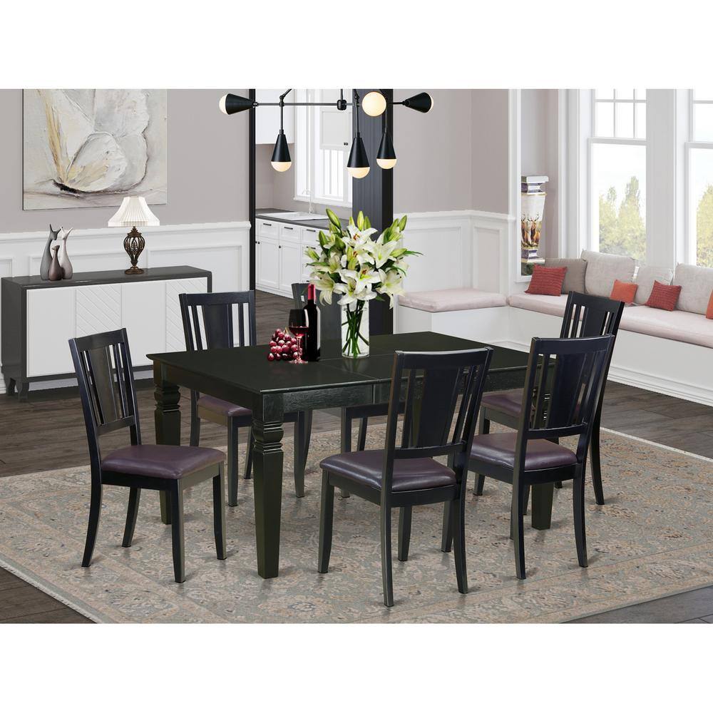 Back. East West Furniture - 7 Pc dinette set -Kitchen Table and 6 Dining Chairs - Black.