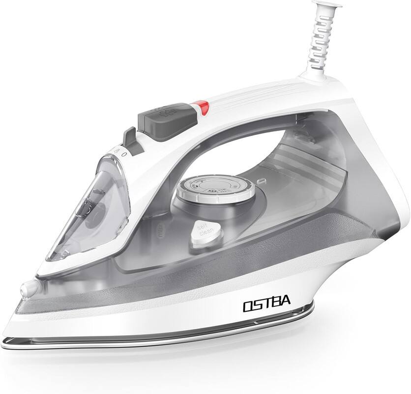 OSTBA - 1600W Steam Iron with Rapid Heat, Self-Clean & Anti-Limescale. 300ml Tank, Drip-Stop & Nonstick Soleplate - Gray&White