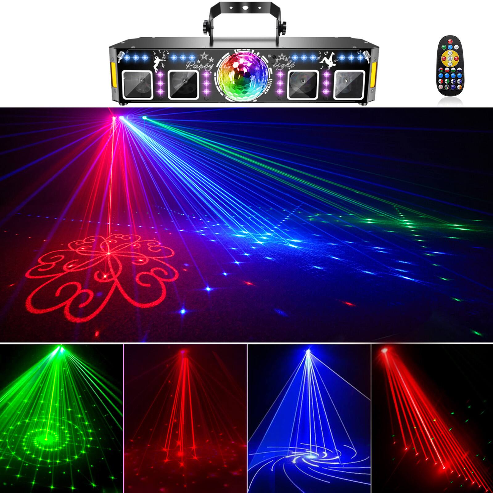 Alt View 4. Topteng - 5-in-1 Stage Light – 96-Pattern Laser, Magic Ball, UV, Gold Strobe, RGB Wash, Remote, Fit for DJ, Party & Club - Black.
