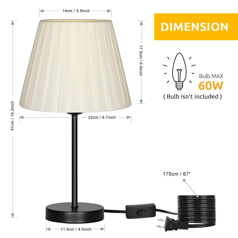 14cm / 5.5inch  
DIMENSION  
16.2inch - 41cm  
22cm / 8.7inch  
17.5cm / 6.9inch  
Bulb MAX 60W (Bulb isn't included)  
170cm / 67"  
11.8cm / 4.6inch