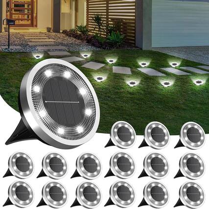 Front. MOSZAR LLC - Solar Ground Lights,16 Pack Solar Lights Outdoor Waterproof - Silver.