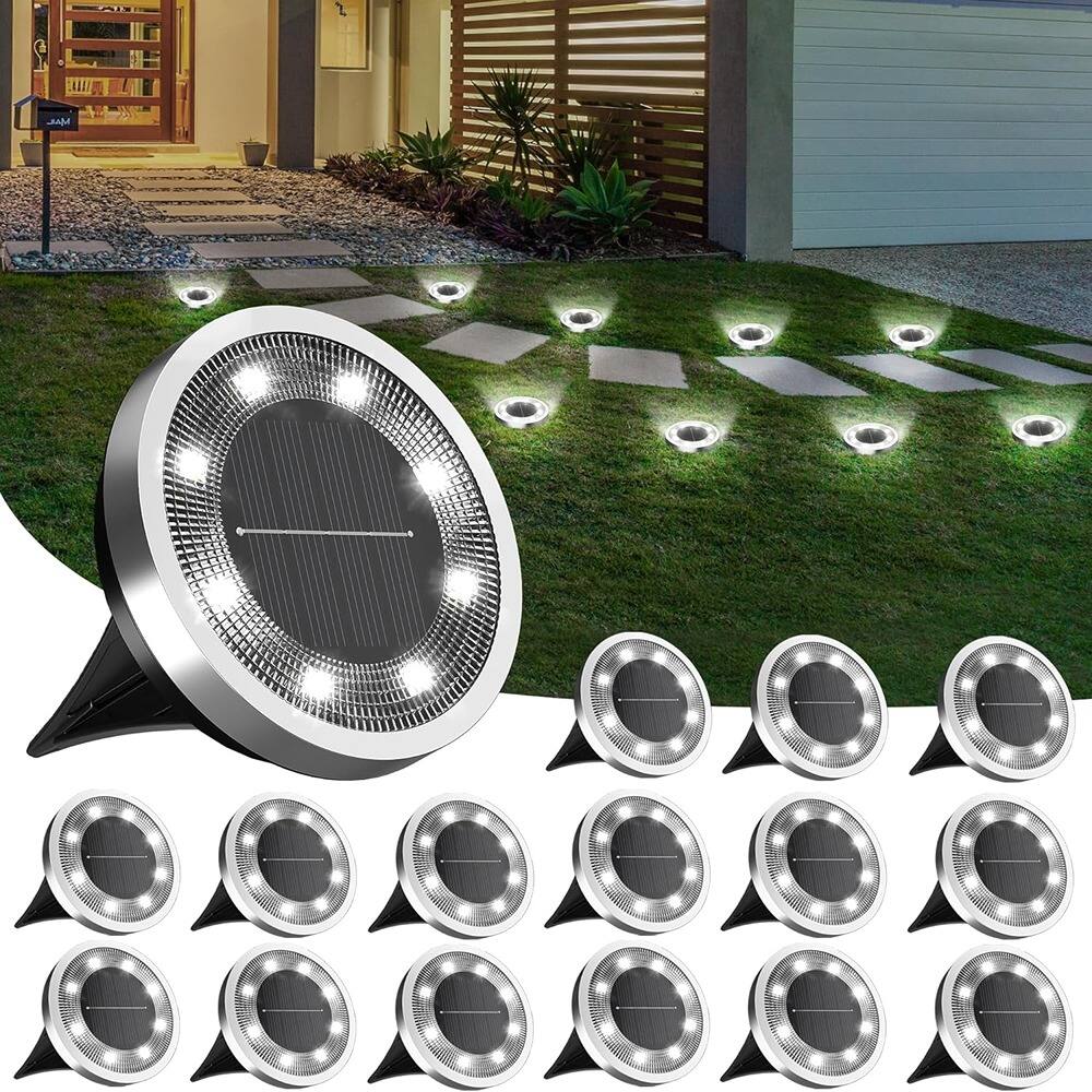 Front. MOSZAR LLC - Solar Ground Lights,16 Pack Solar Lights Outdoor Waterproof - Silver.