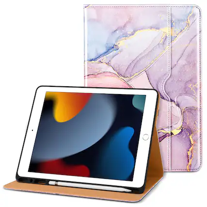 Front. DTTO - Case for iPad 9th/8th/7th Generation 10.2 Inch 2021/2020/2019, Premium Leather Folio Stand - Auto Wake/Sleep - Glittering Marble.
