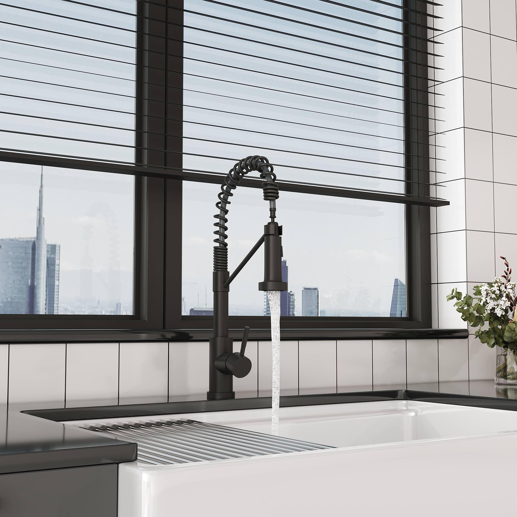 Left. Bothwa Home - Bothwa Home KF-YQ603-MB 19 - Inch Enzoh Kitchen Faucet in Matt Black Finish - Chrome.