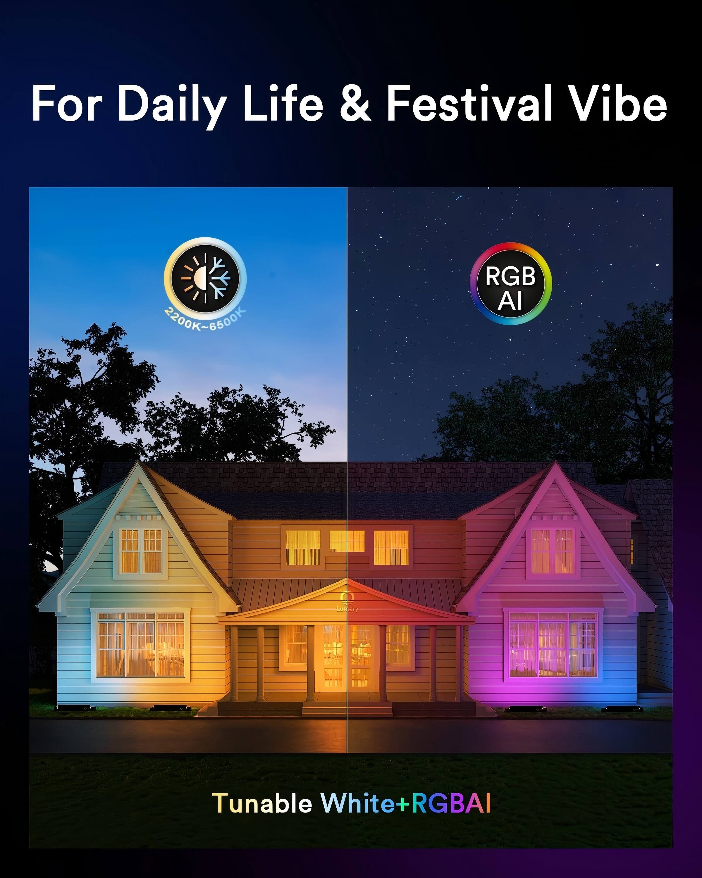 For Daily Life & Festival Vibe

2200K-6600K RGB AI Tunable White+RGB AI