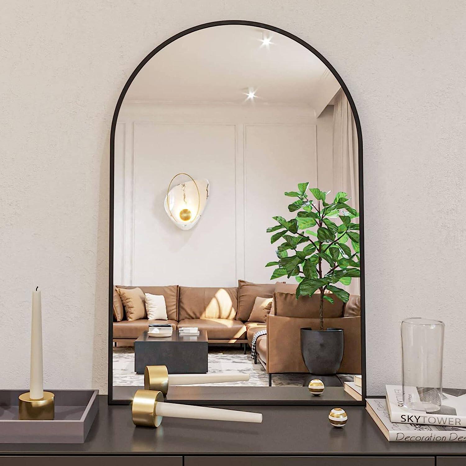 PAIHOME - 20x30 Inch Arched Wall Mirror, HD Glass Rustproof Metal Frame Bathroom Mirror for Wall, Dual-Use Vanity Mirror - Black