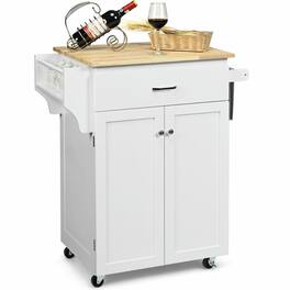 Kadyn - Utility Rolling Storage Cabinet Kitchen Island Cart with Spice Rack-White, Kitchen Island, Island Table for Kitchen - White