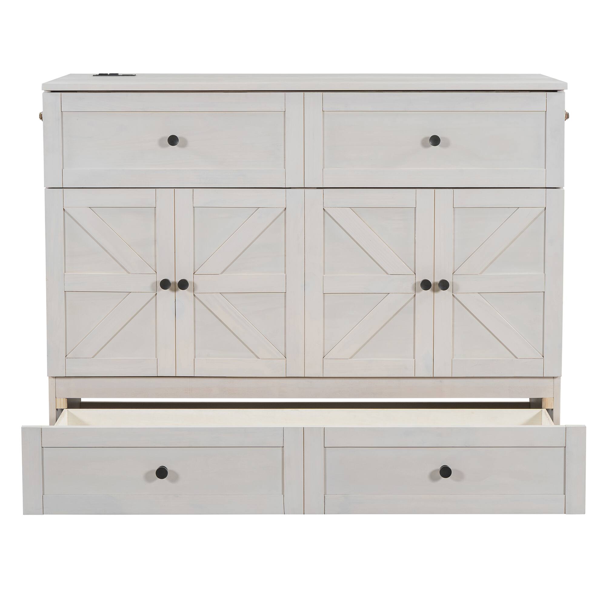 Alt View 8. Tiramisubest - Full Size Murphy Bed, Brushed White, Plywood, w/ Large Drawers & USB Ports - White.