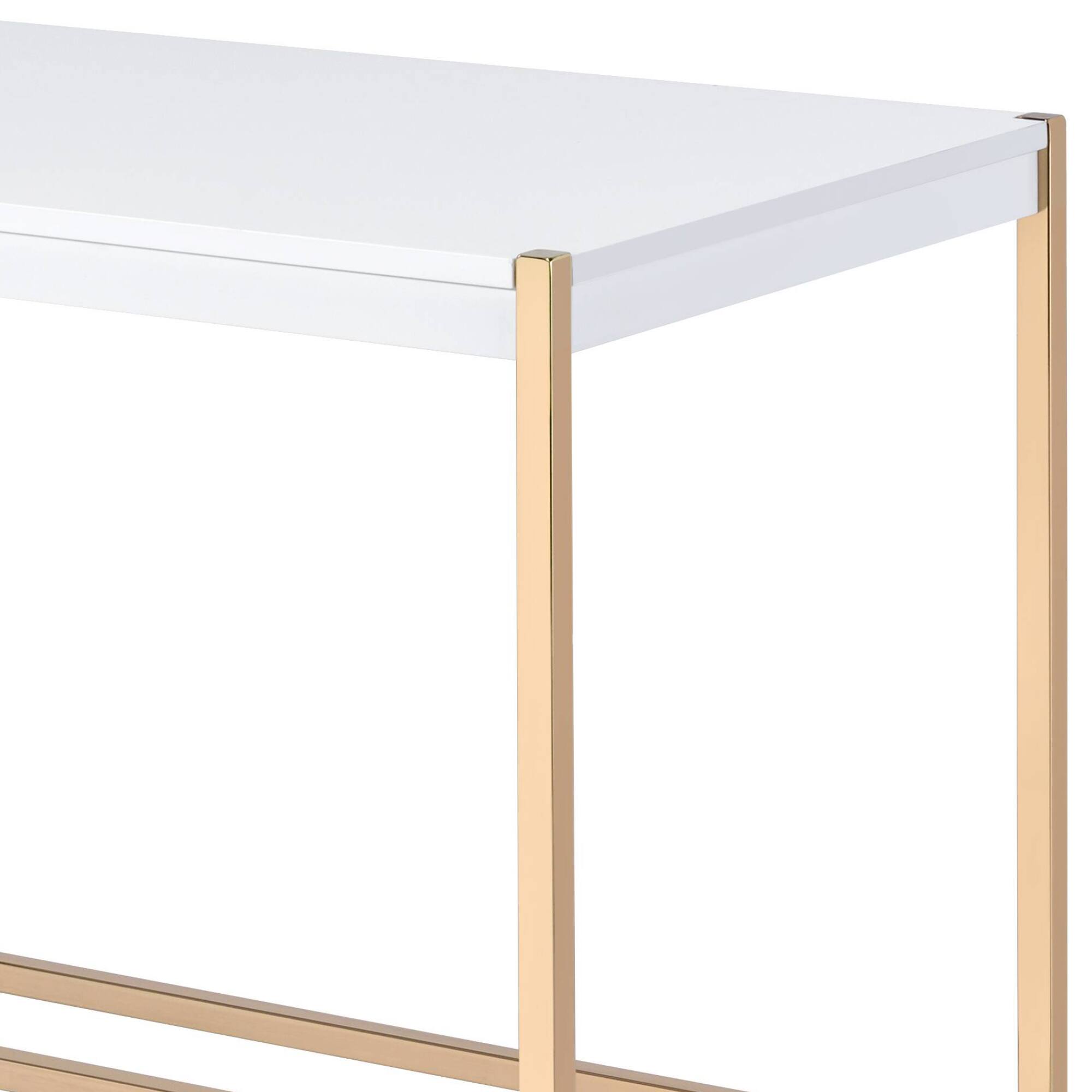 Angle. GOODSILO - Modern Writing Desk with USB Charging Port for Contemporary Home Office Workspace - Golden+White.