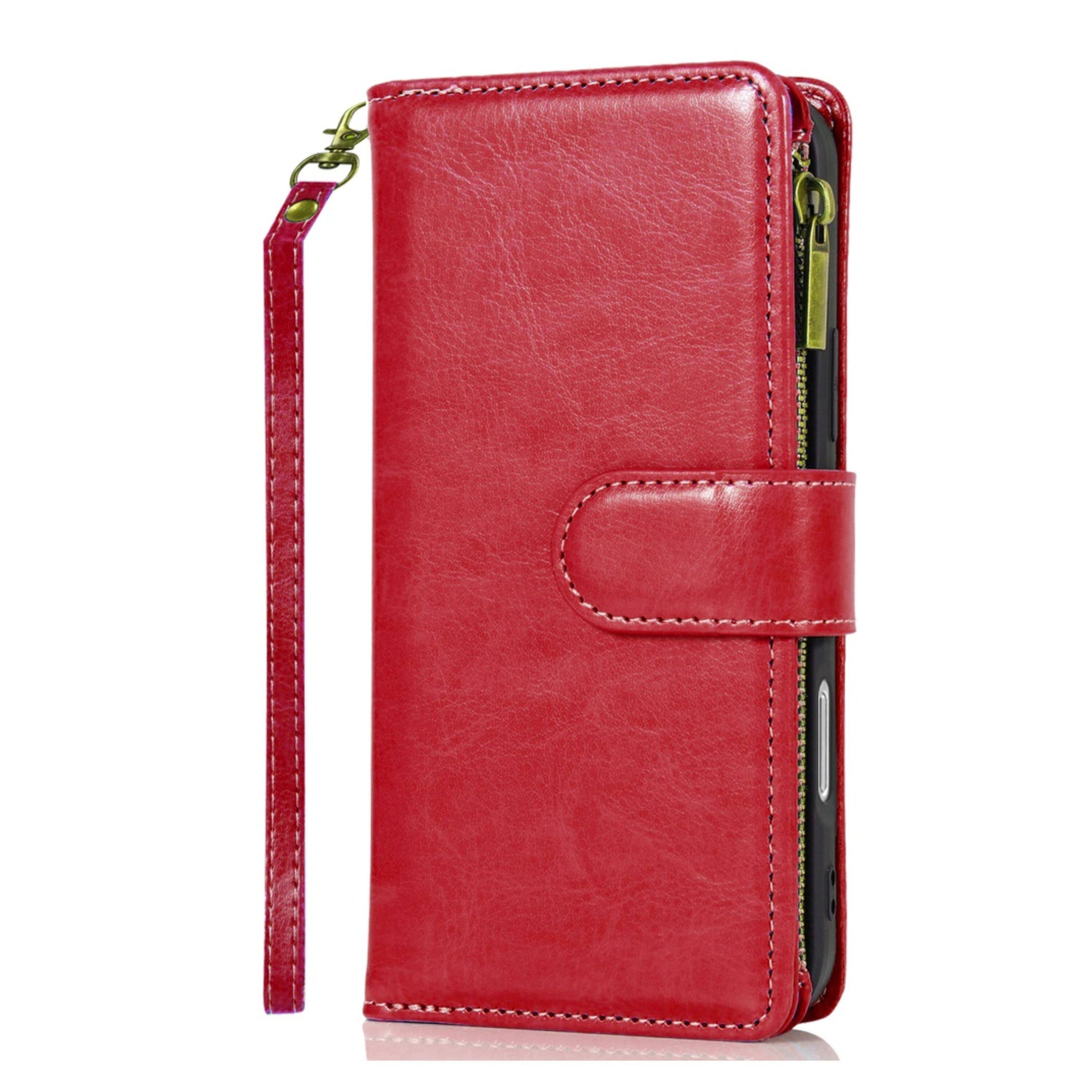 Back. Kitcheniva - PU Leather Phone Wallet Phone Case With Zipper Tempered Glass For iPhone 17 Red - Red.