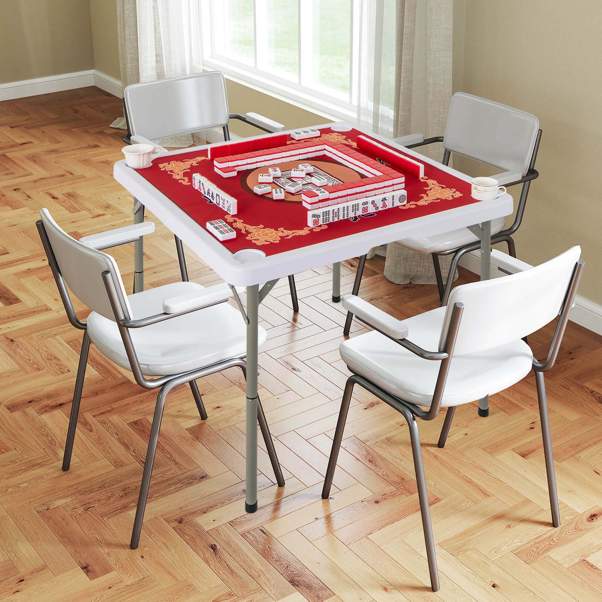 Alt View 1. Costway - Costway 35" Folding Mahjong Table with Cup Holders & Smooth Felt Mat Carrying Handle - Red.