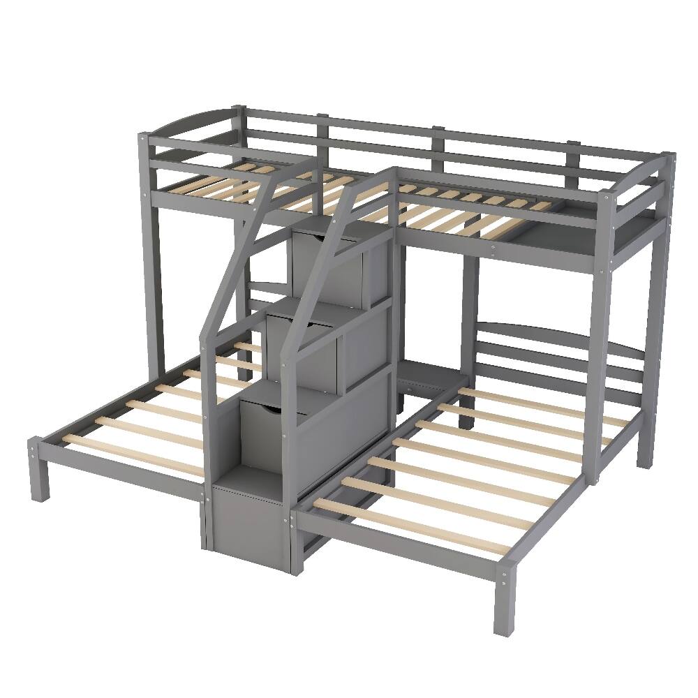 Alt View 7. Loheer - Loheer Twin over Twin Bunk Bed Triple Bunk Bed with Stairs Gray - Gray.