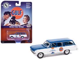 Autoworld - 1963 Chevrolet II Nova 400 Wagon "Gulf" Blue and White with Blue Interior 1/64 Diecast Model Car by Auto World