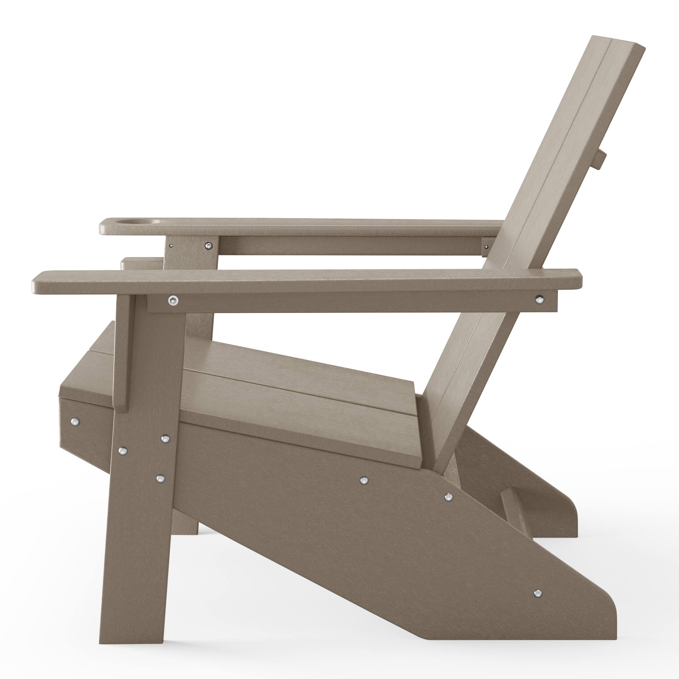 Alt View 3. WestinTrends - WestinTrends Riviera Outdoor HDPE Modern Adirondack Chair with Cup Holder - Weathered Wood.