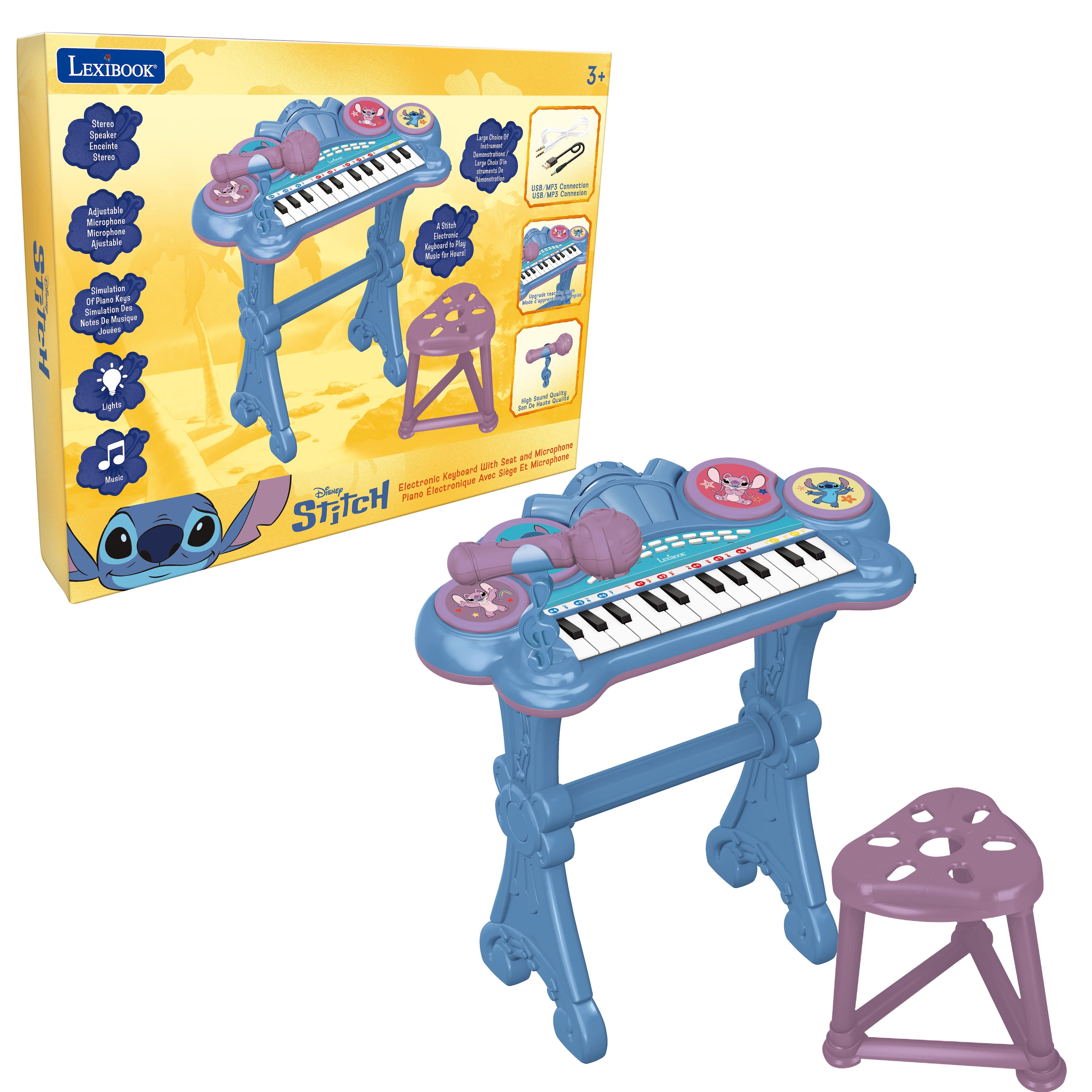 Lexibook - Disney Stitch Electronic Keyboard with Seat, Microphone & Light-Up Keys