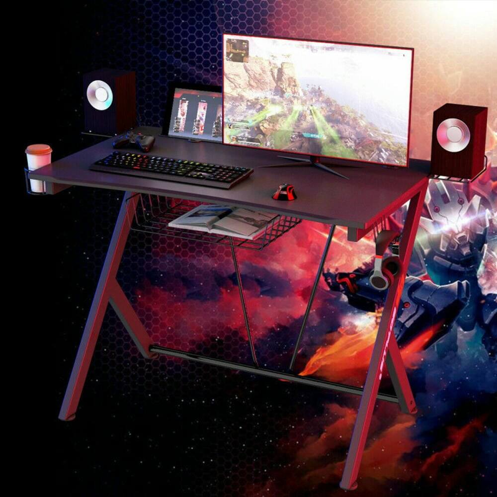 Alt View 8. Pefilos - Multifunctional E-Sport Gaming Desk with Headset Hook & Cup Holder, Office Desk, Gaming Computer Desks for Study - Black.