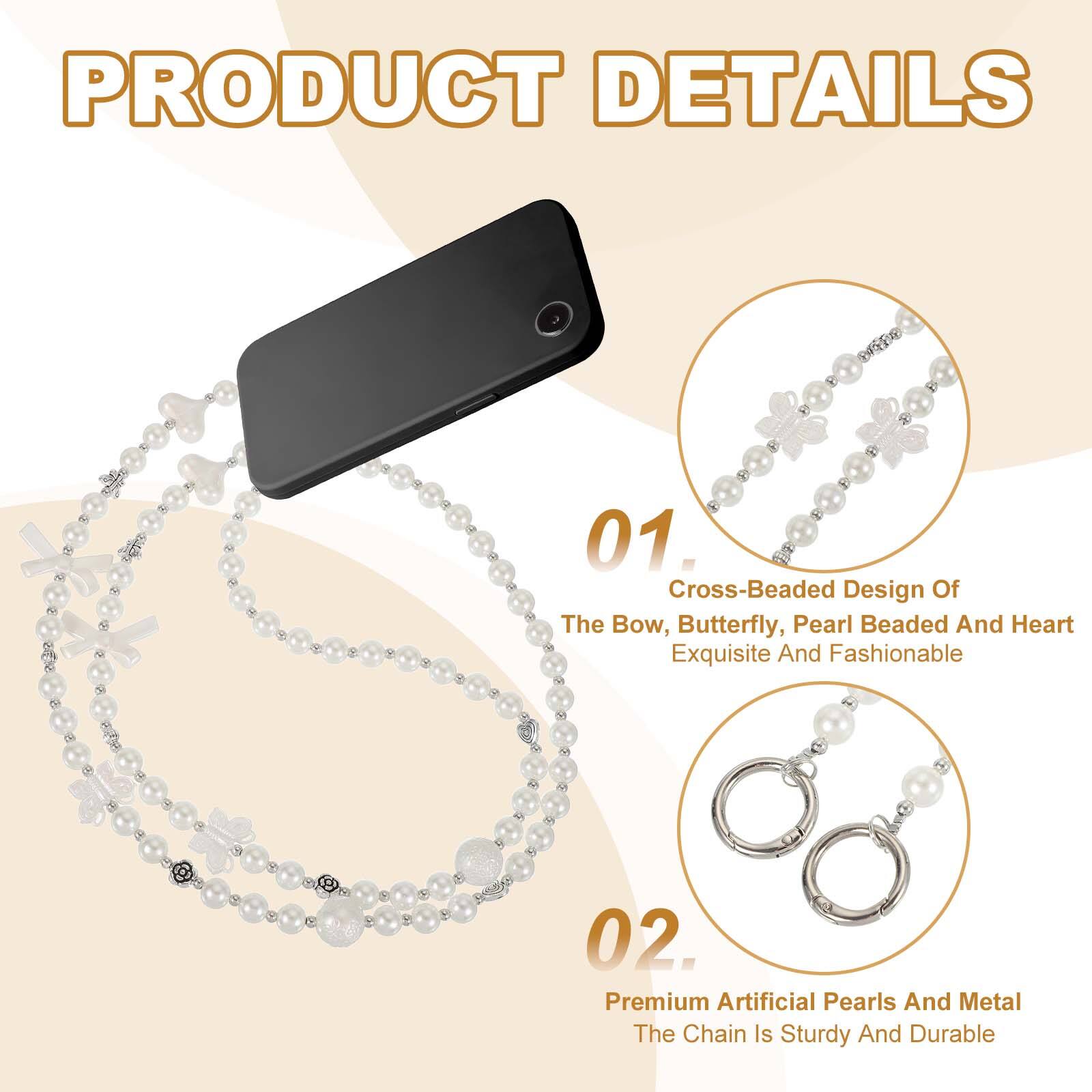 PRODUCT DETAILS

01. Cross-Beaded Design Of The Bow, Butterfly, Pearl Beaded And Heart Exquisite And Fashionable

02. Premium Artificial Pearls And Metal The Chain Is Sturdy And Durable