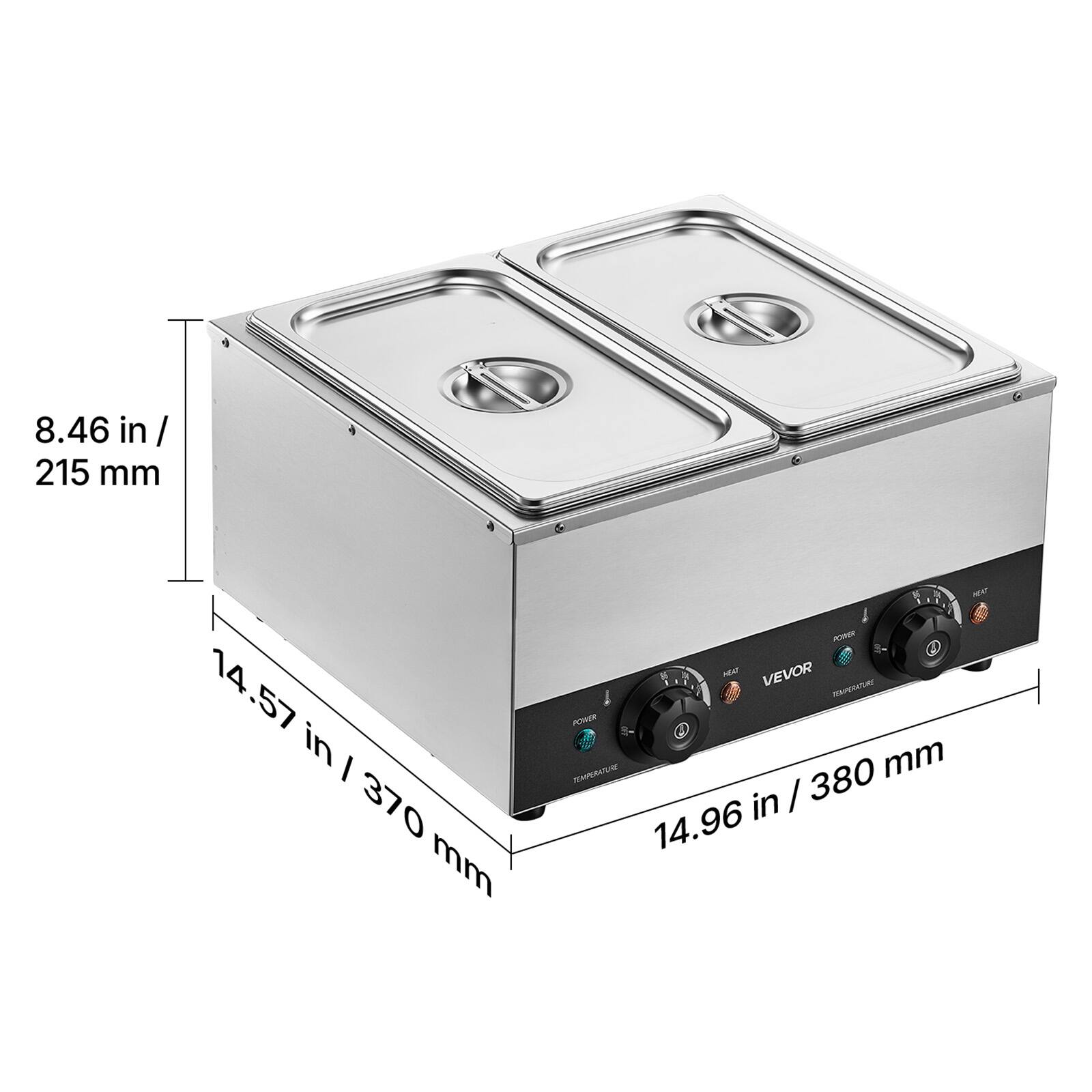 8.46 in / 215 mm  
14.57 in / 370 mm  
POWER MEAT VEVOR  
TEMPERATURE  
POWER TEMPERATURE  
14.96 in / 380 mm