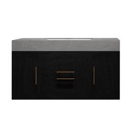 Boyel Living - 39.4 In Single Contemporary Floating Vanity Faux Marble Top Ceramic Sink Solid Wood - Black