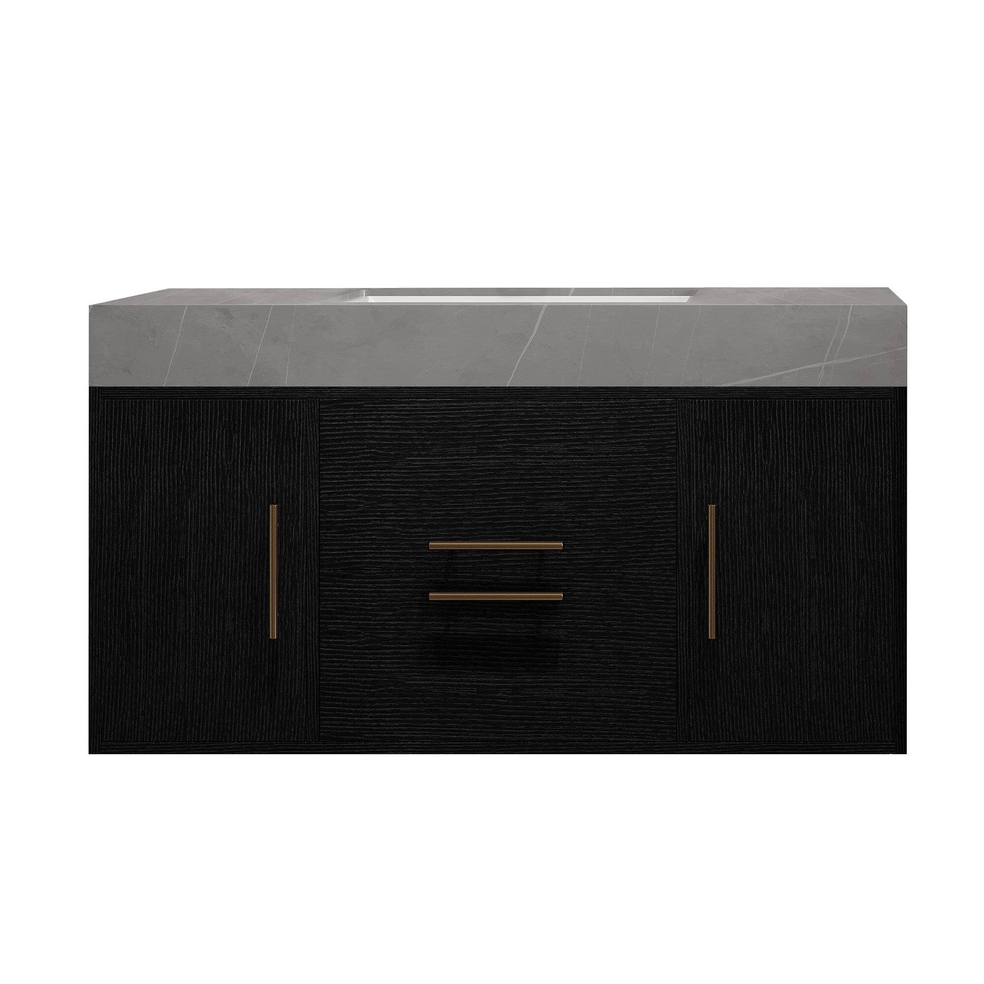 Front. Boyel Living - 39.4 In Single Contemporary Floating Vanity Faux Marble Top Ceramic Sink Solid Wood - Black.