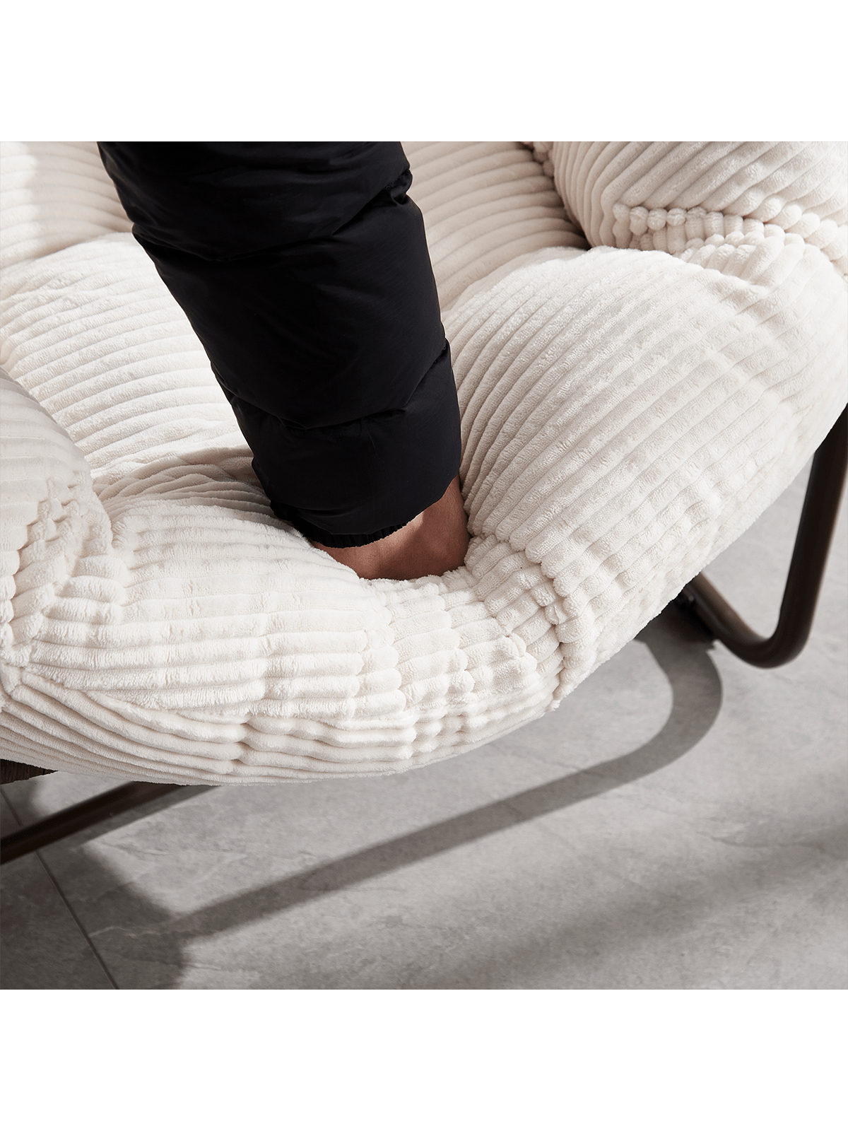 Back. Trinkets Crazed - Outdoor Indoor Rocking Chair With Padded Cushion, Oversized Patio Papasan Rocking Egg Chair - Beige.