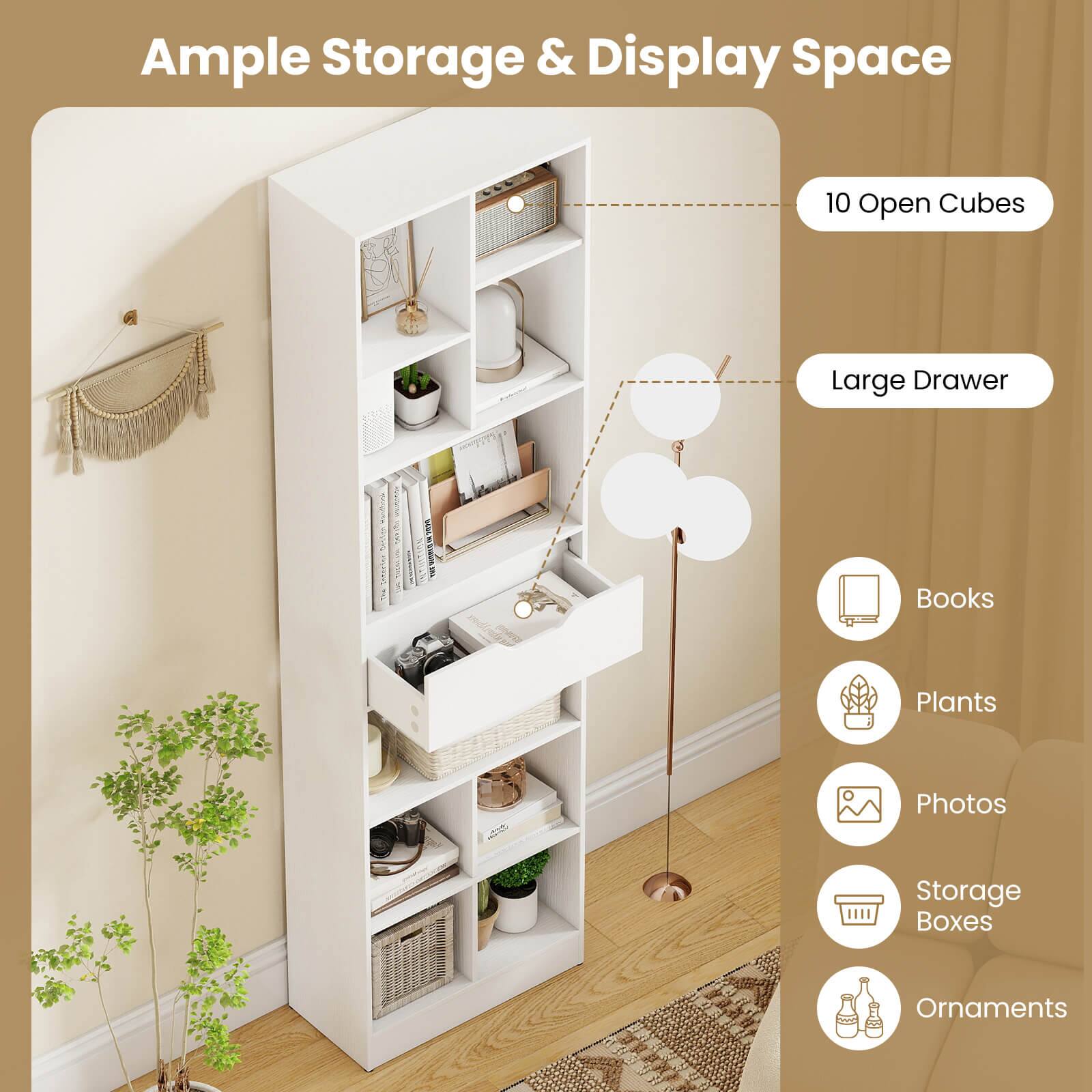 Ample Storage & Display Space

- 10 Open Cubes
- Large Drawer

Books
Plants
Photos
Storage Boxes
Ornaments