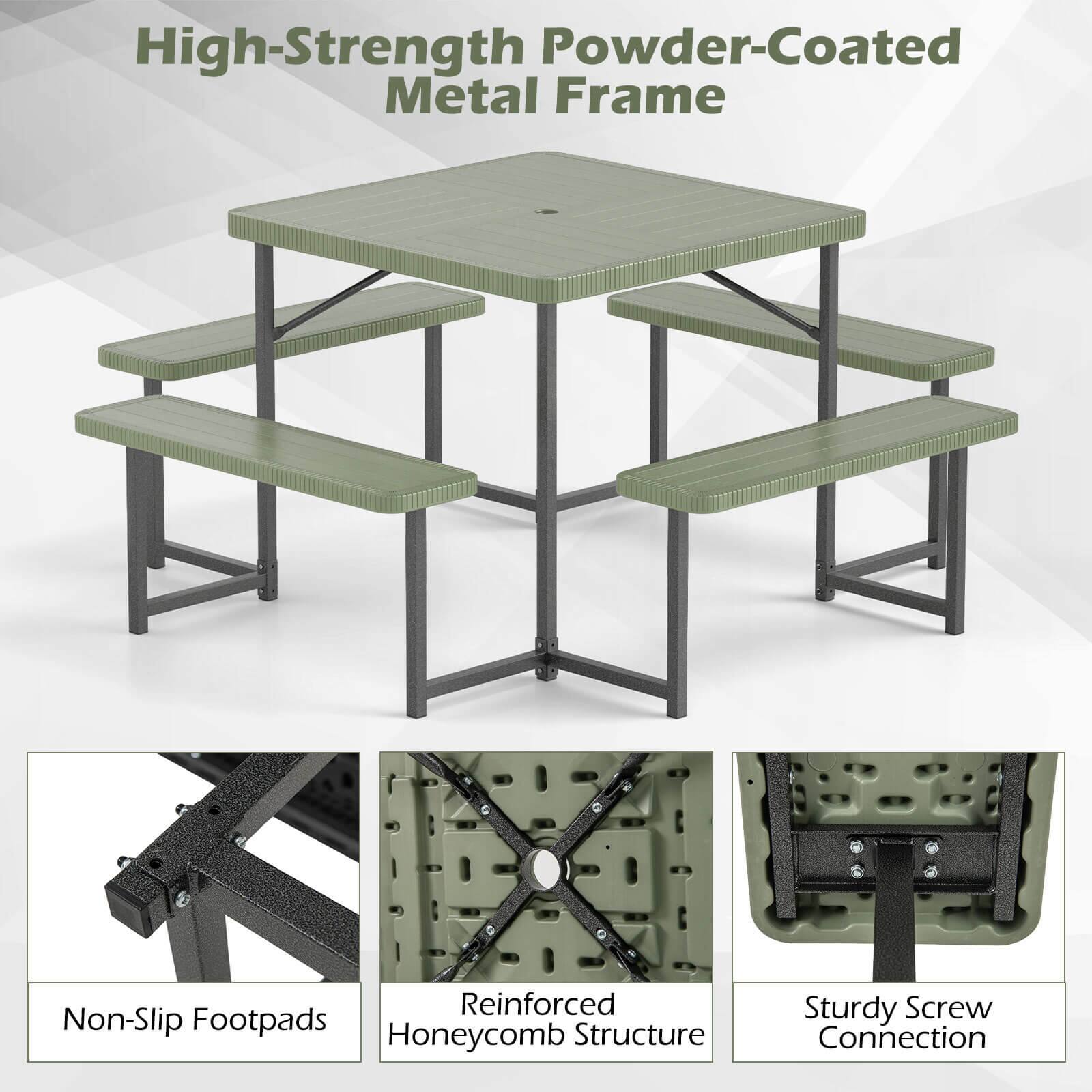 The text on the image is grouped and corrected as follows:

High-Strength Powder-Coated Metal Frame Reinforced Non-Slip Footpads Structure Honeycomb Sturdy Screw Connection