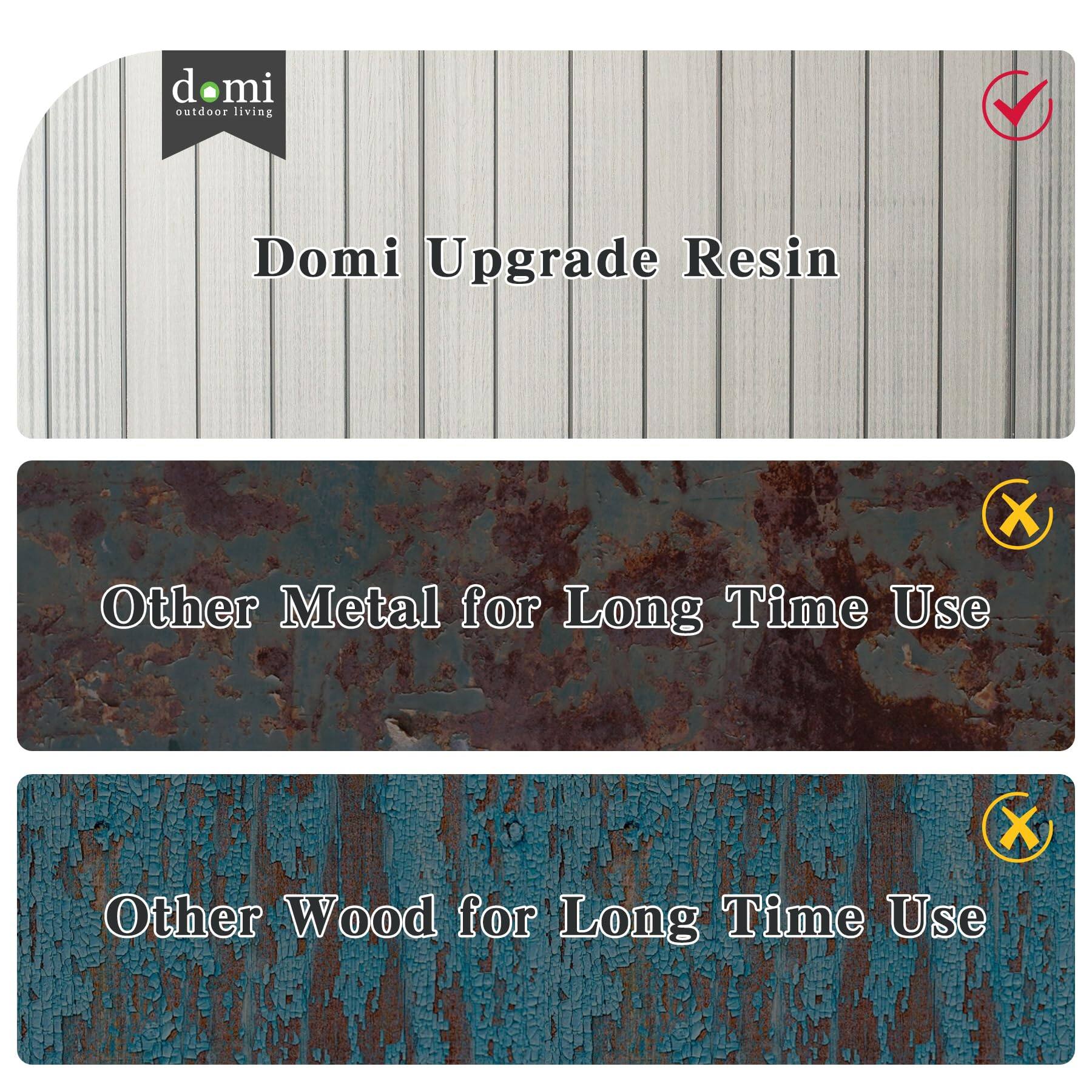 d mi outdoor living  
Domi Upgrade Resin  
Other Metal for Long Time Use  
Other Wood for Long Time Use