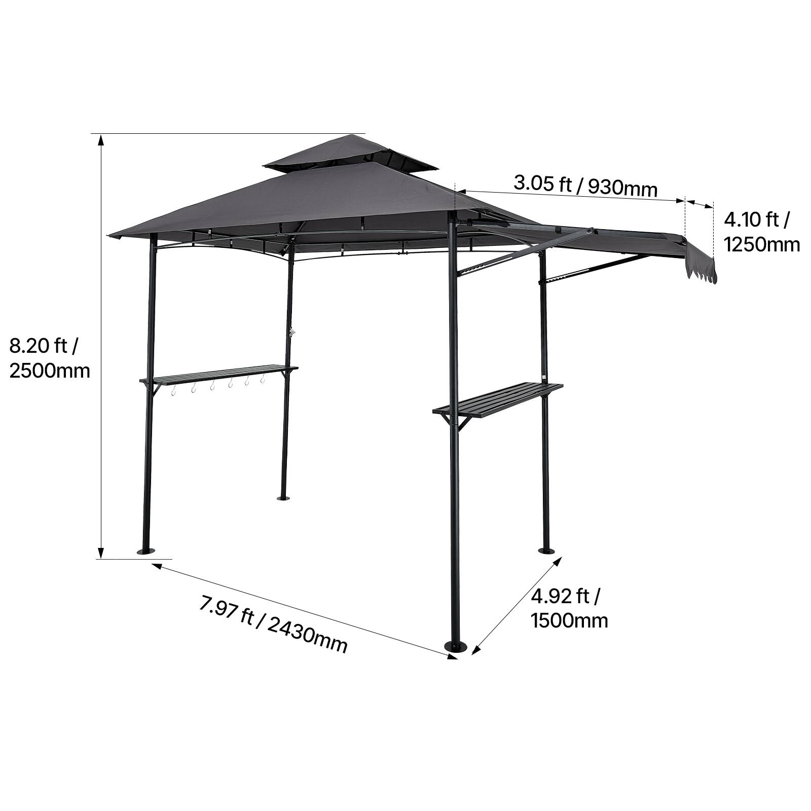 3.05 ft / 930mm  
4.10 ft / 1250mm  
8.20 ft / 2500mm  
7.97 ft / 2430mm  
4.92 ft / 1500mm