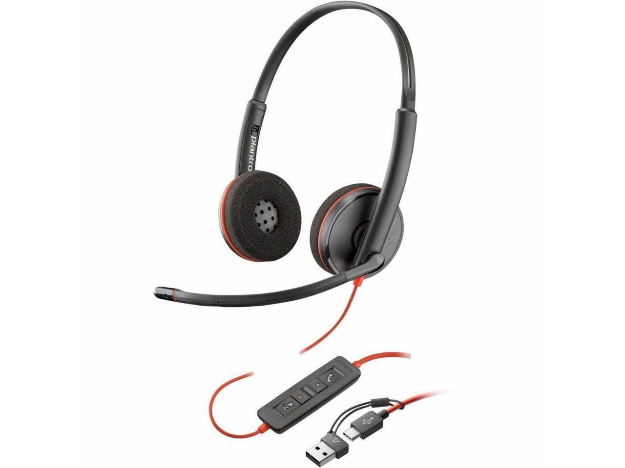 Alt View 1. HP - Poly Blackwire 3220 USB-C Stereo Headset w/ Adapter - 32 Ohm, 5.2ft, Omni Mic - Black.
