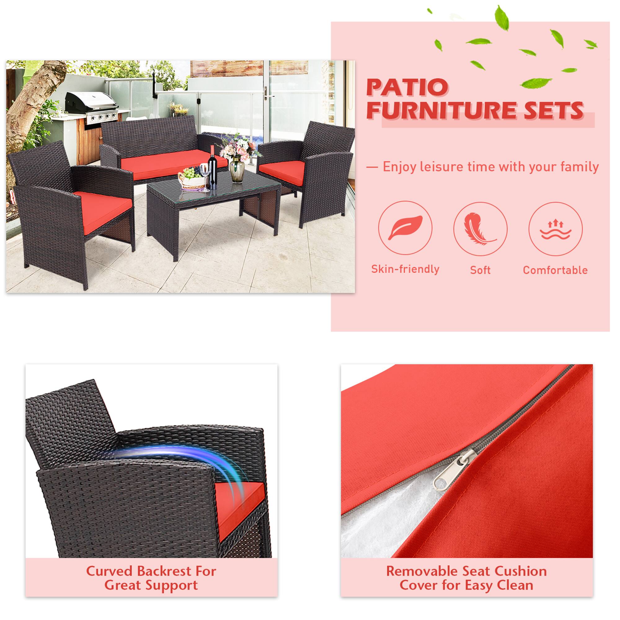 PATIO FURNITURE SETS

- Enjoy leisure time with your family

Skin-friendly  
Soft  
Comfortable

Curved Backrest For Great Support

Removable Seat Cushion Cover for Easy Clean