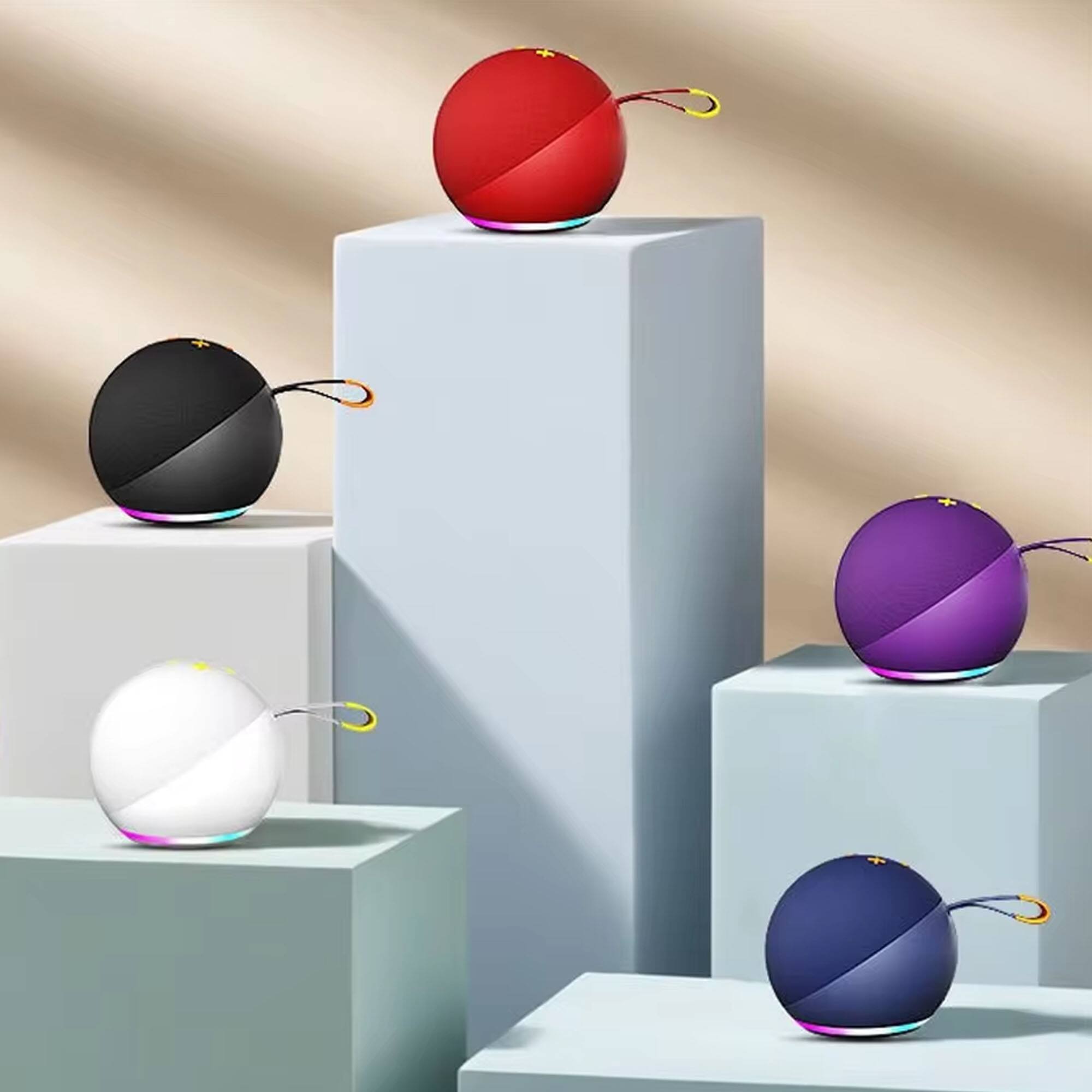 Alt View 5. YONWAY - Spherical Smart Bluetooth Speaker, Subwoofer Wireless Speaker, Card-insertion Outdoor Small Speaker with Colorful Lights - Purple.