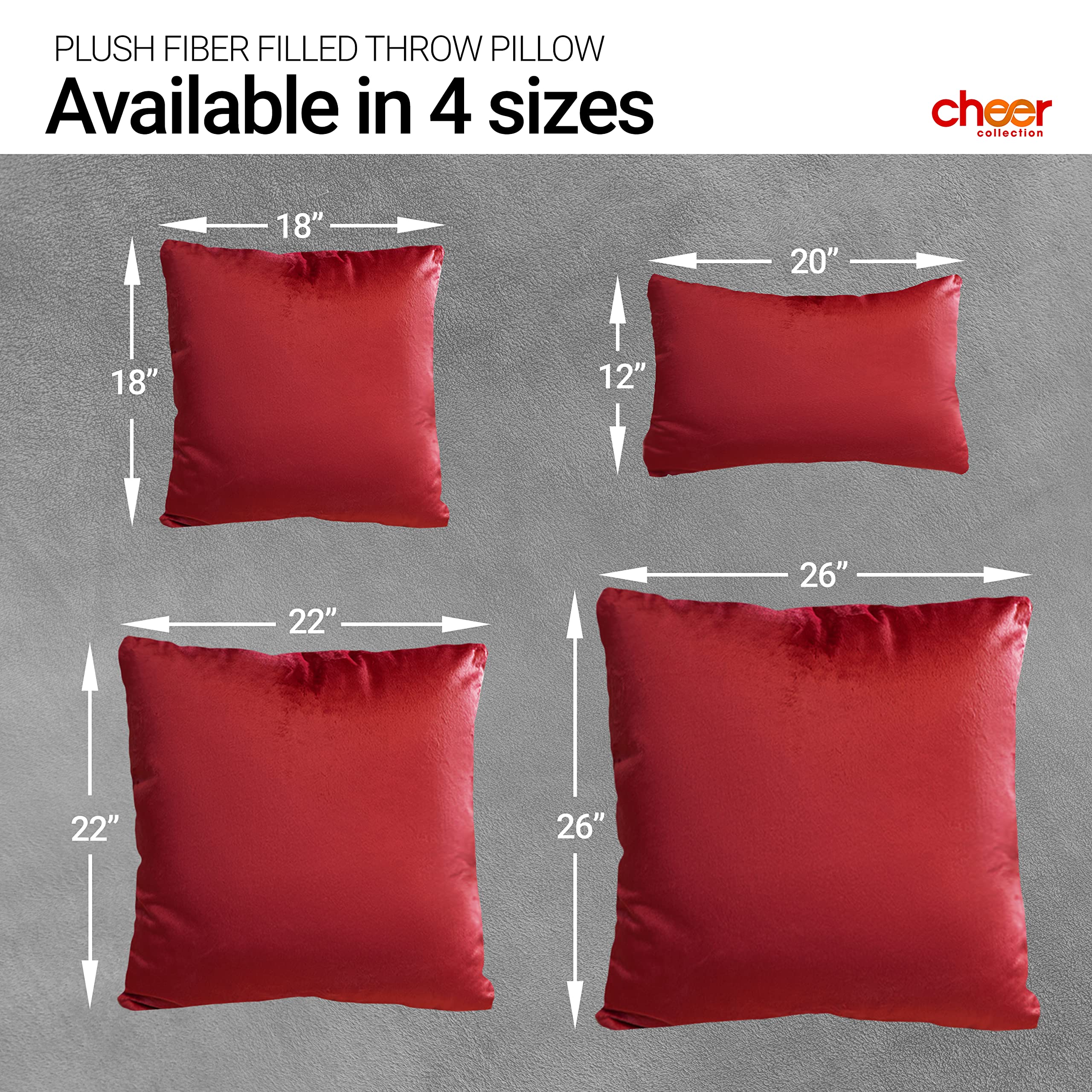 PLUSH FIBER FILLED THROW PILLOW  
Available in 4 sizes  

cheer collection  
18" x 18"  
20" x 12"  
22" x 22"  
26" x 26"