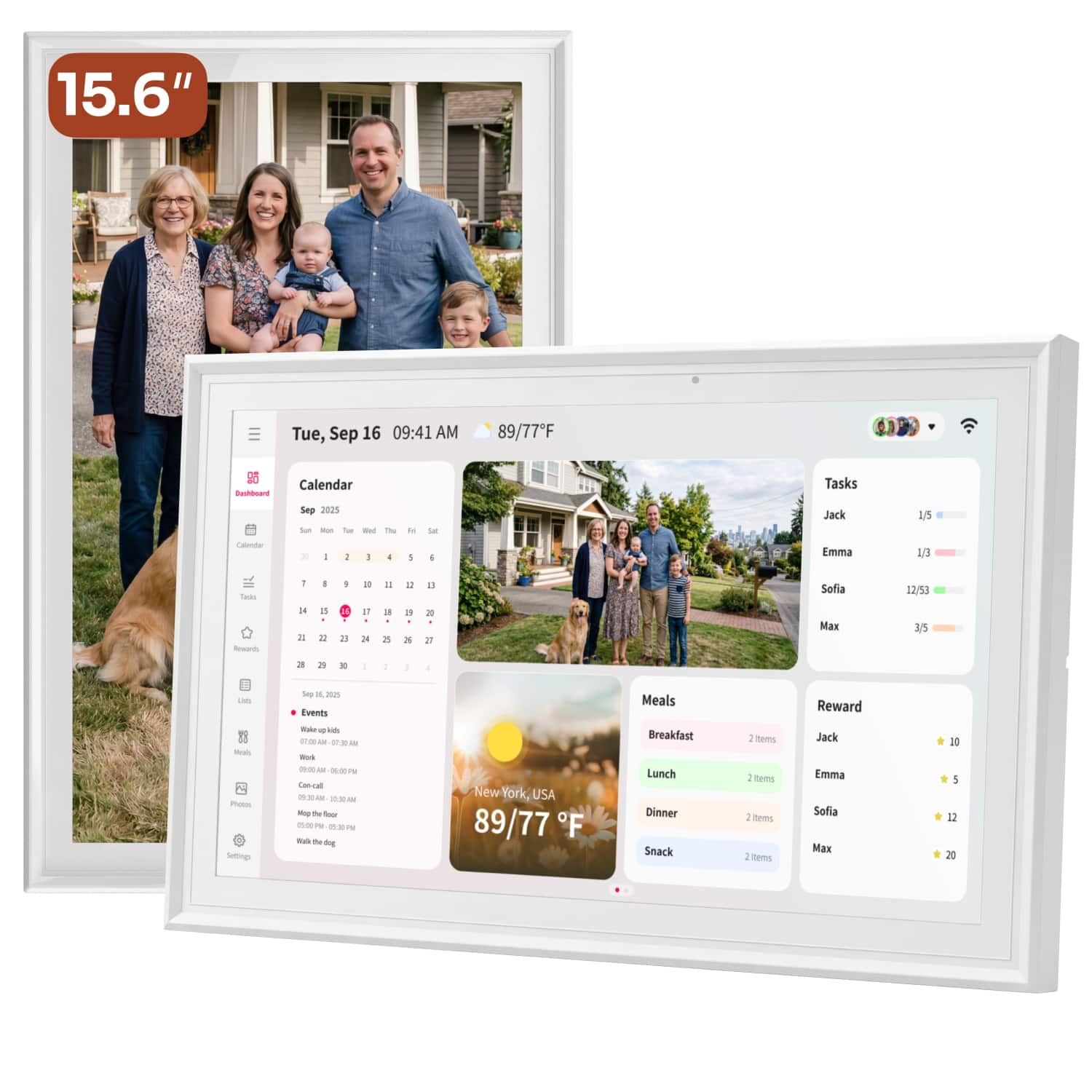 Ingnok - 15.6" Wi-Fi Touchscreen Digital Family Calendar & Organizer with 32GB Photo Frame - White