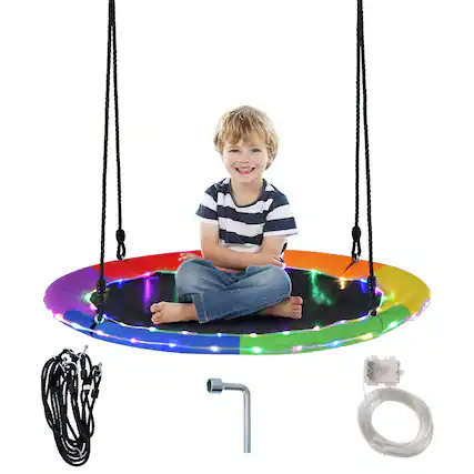 Front. Costway - Costway 40" Saucer Tree Swing 660 LBS for Kids Adults Outdoor with LED Lights - Black Rainbow.