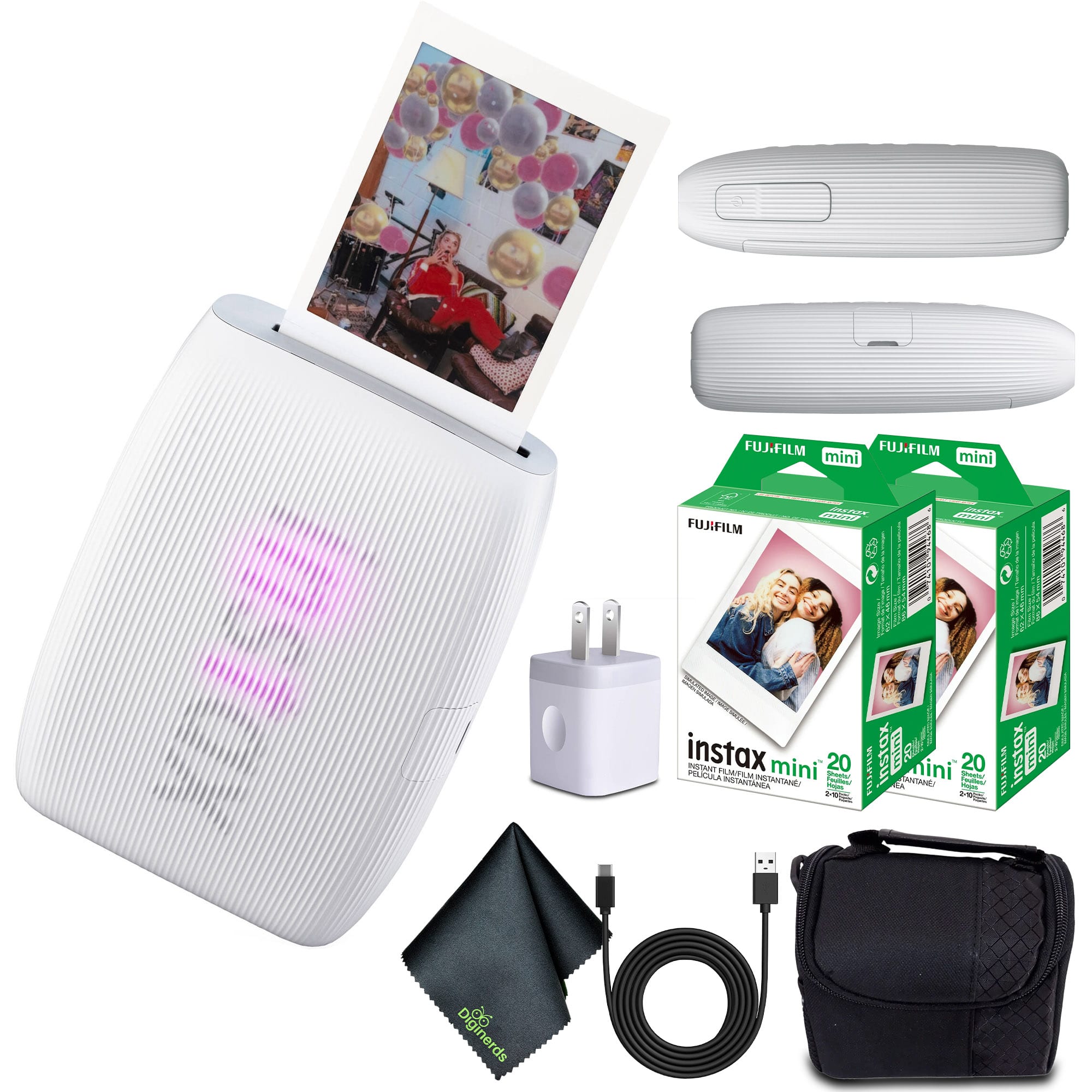 Fujifilm - INSTAX MINI LINK 3 Smartphone Printer + 40 Instant Film - Clay White