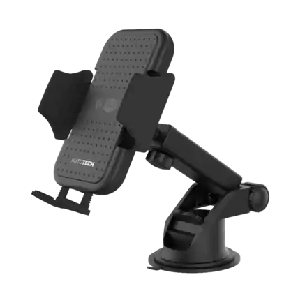 Front. ToughTested - AutoTech by ToughTested 15W Wireless Car Charger Mount, Dashboard & Windshield Phone Holder with Adjustable Arm - Black.