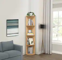 Kings Brand Furniture - 4 Tier Corner Shelf Unit, Display Storage Shelves Bookcase - Light Pastel Orange 839