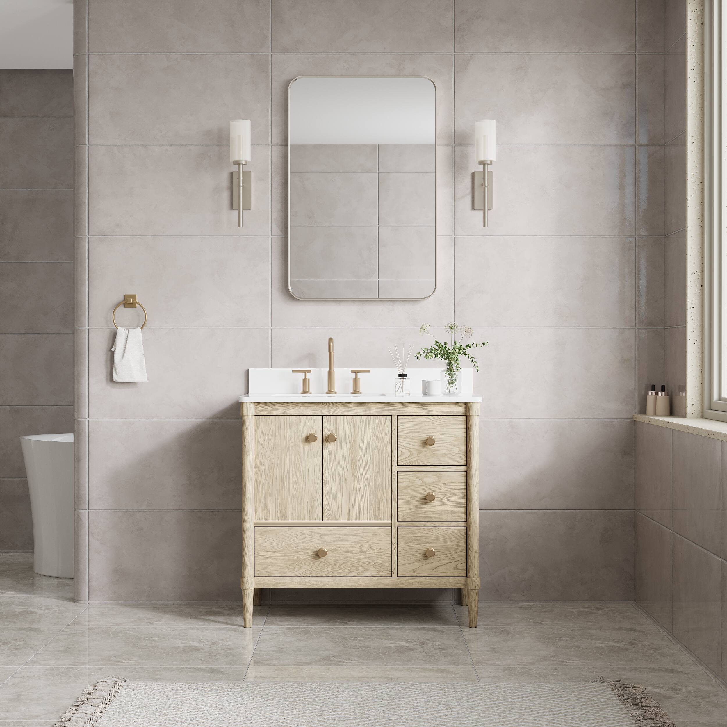 Back. WELLFOR - 24 in. W x 36 in. H Rectangular Aluminum Framed Wall-Mounted Bathroom Vanity Mirror - Brushed Nickel.