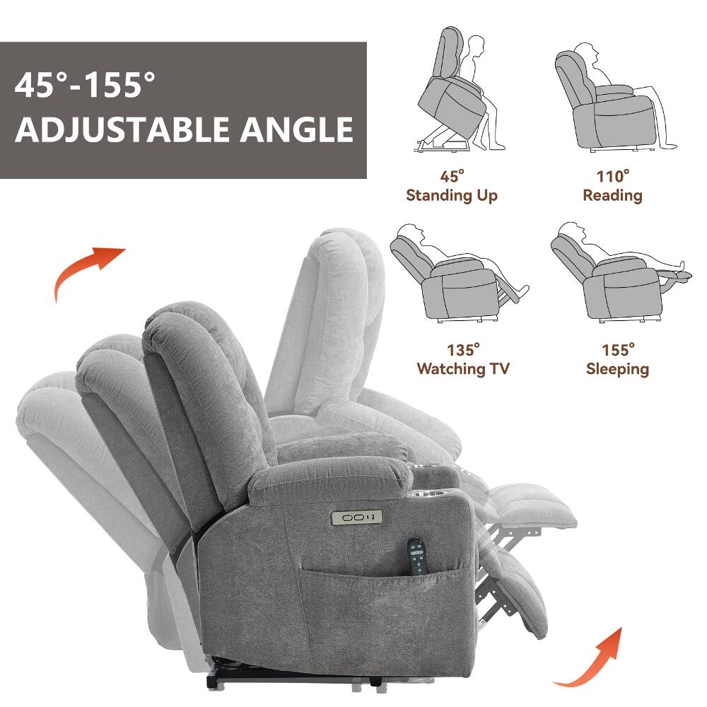 45°-155° ADJUSTABLE ANGLE

45° Standing Up
110° Reading
135° Watching TV
155° Sleeping