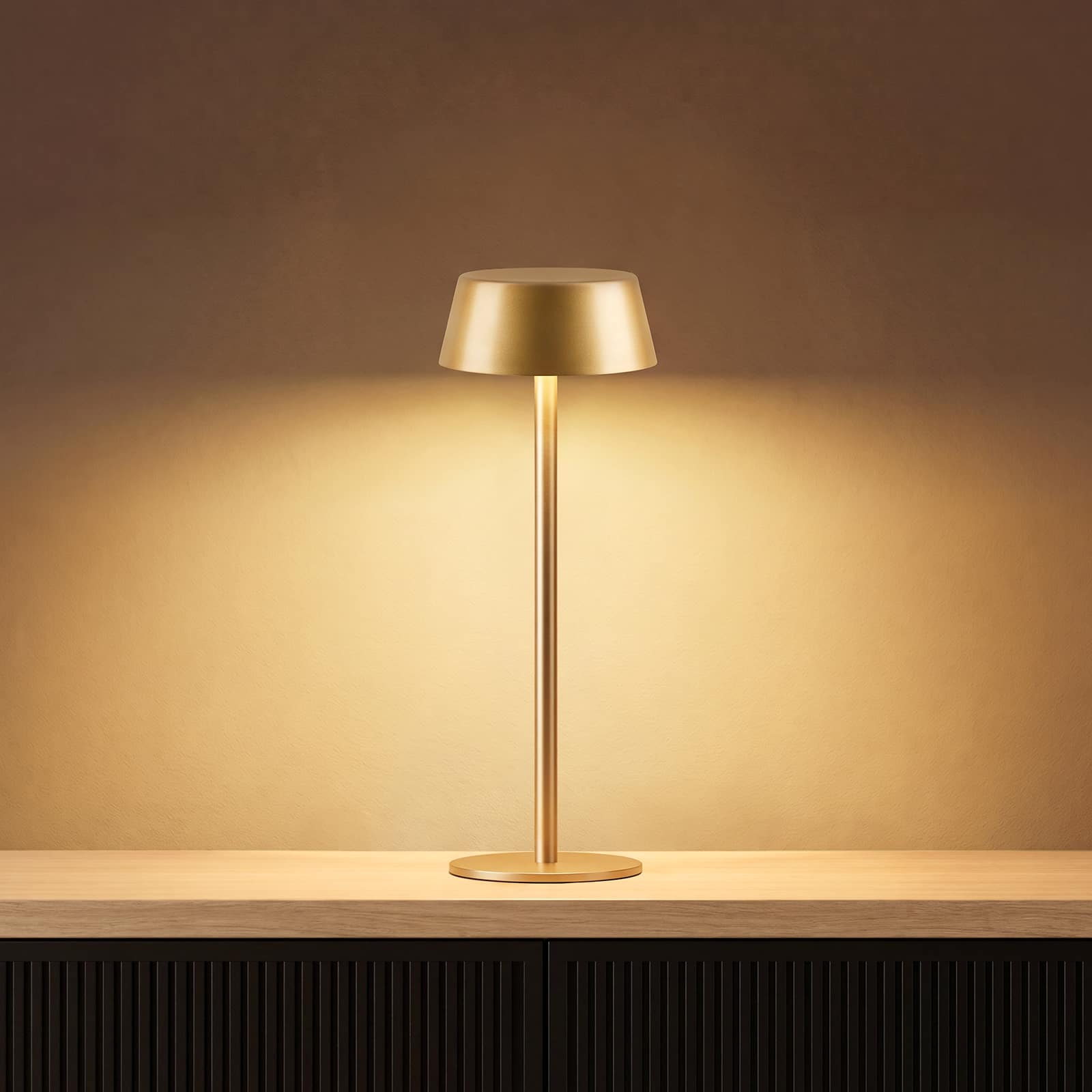 Front. Dawnrise - 1 Pack  Cordless Rechargeable Metal Table Lamp with 3 Color,Touch Control, Indoor or Outdoor Use, Gold - Gold.