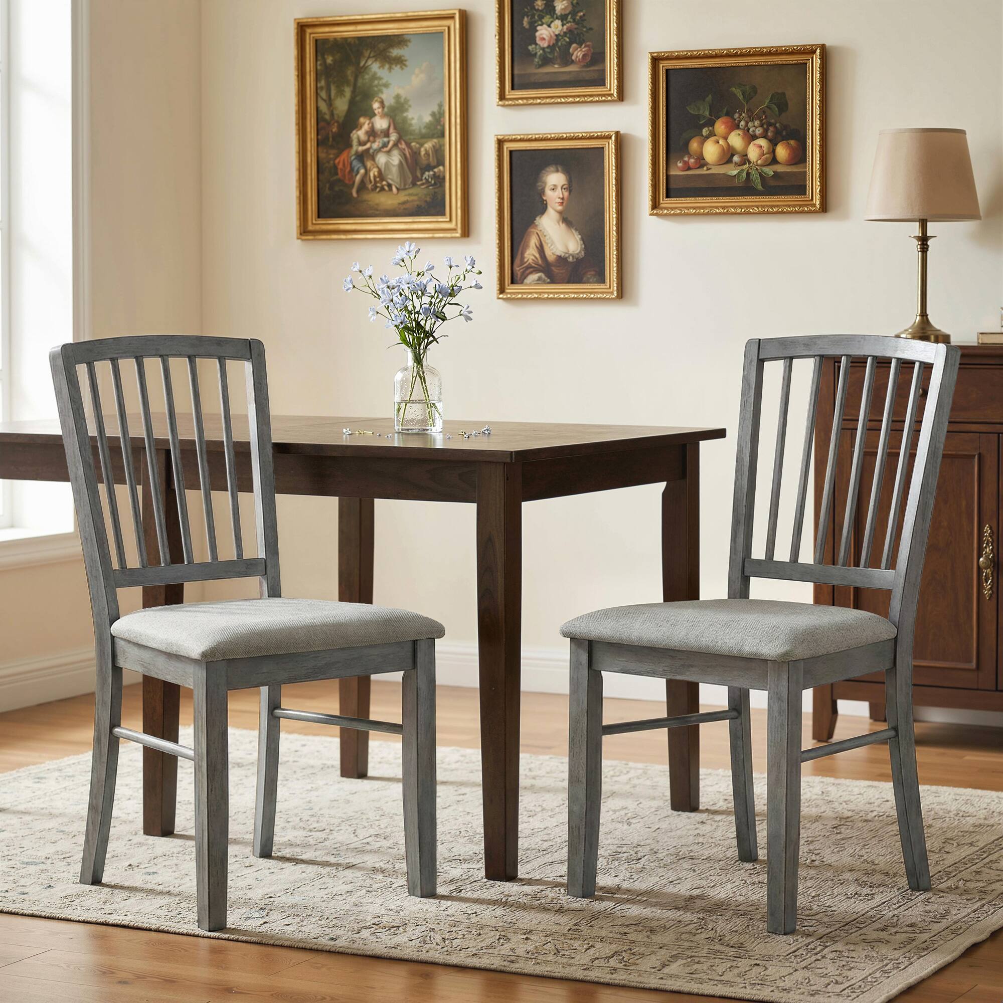 Alt View 1. Homcom - Chairs Upholstered Kitchen Chairs with Rubberwood Legs Set of 2 - Rustic Gray.
