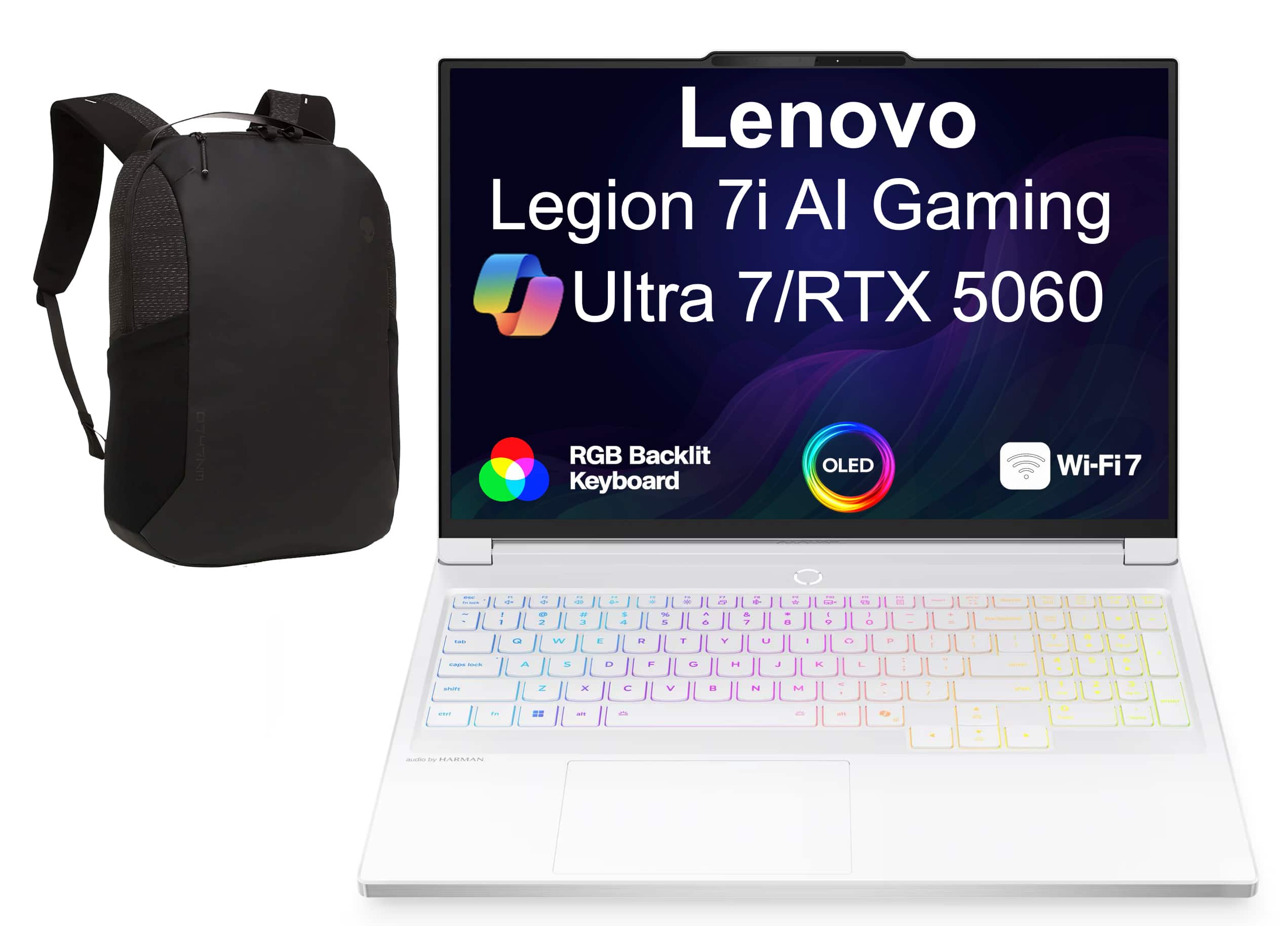 Lenovo - Legion 7i Laptop 16.0 WQXGA Display (Core Ultra 7 255HX, 32GB, 1TB SSD, Win 11 Pro) w/17in Backpack - Glacier White