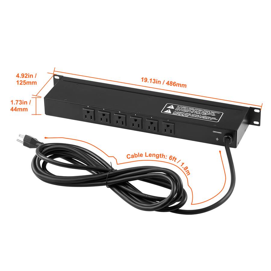 VEVOR 1U PDU, 12 Outlets, Rack Mount Power Strip Fits Standard 19 ...