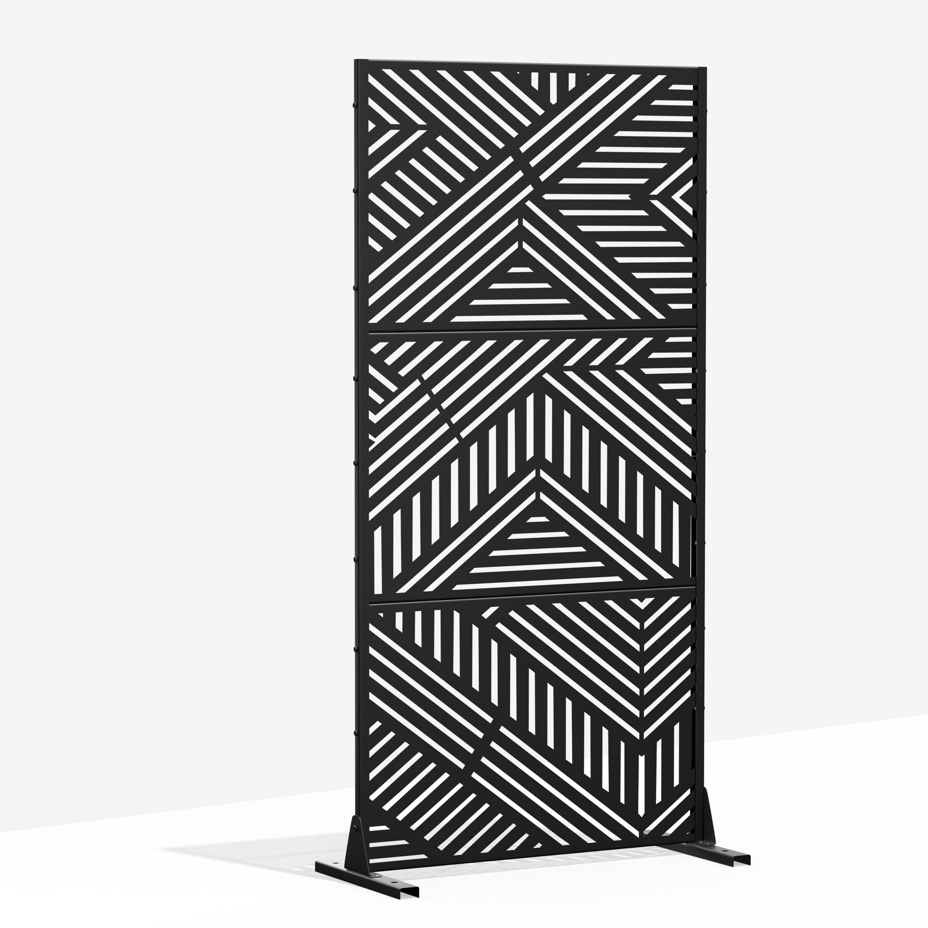 Angle. PexFix - 72 in. x 35 in. Ivan Pattern Metal Outdoor Privacy Screen & Panels, Freestanding Garden Divider Fence - Black.