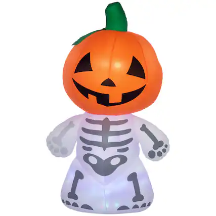 Front. Homcom - 6ft Halloween Inflatables Outdoor Decorations, Smiling Skeleton Ghost with Pumpkin Head, Blow Up LED Yard Décor - orange.