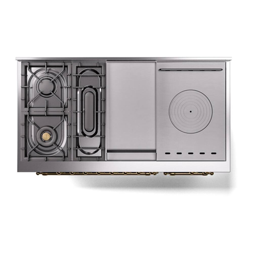 Alt View 9. ILVE - ILVE Nostalgie II Series 48 in. Dual Fuel Range with 5 Sealed Burners + Griddle (Liquid Propane, Brass Trim) - Graphite Matte.