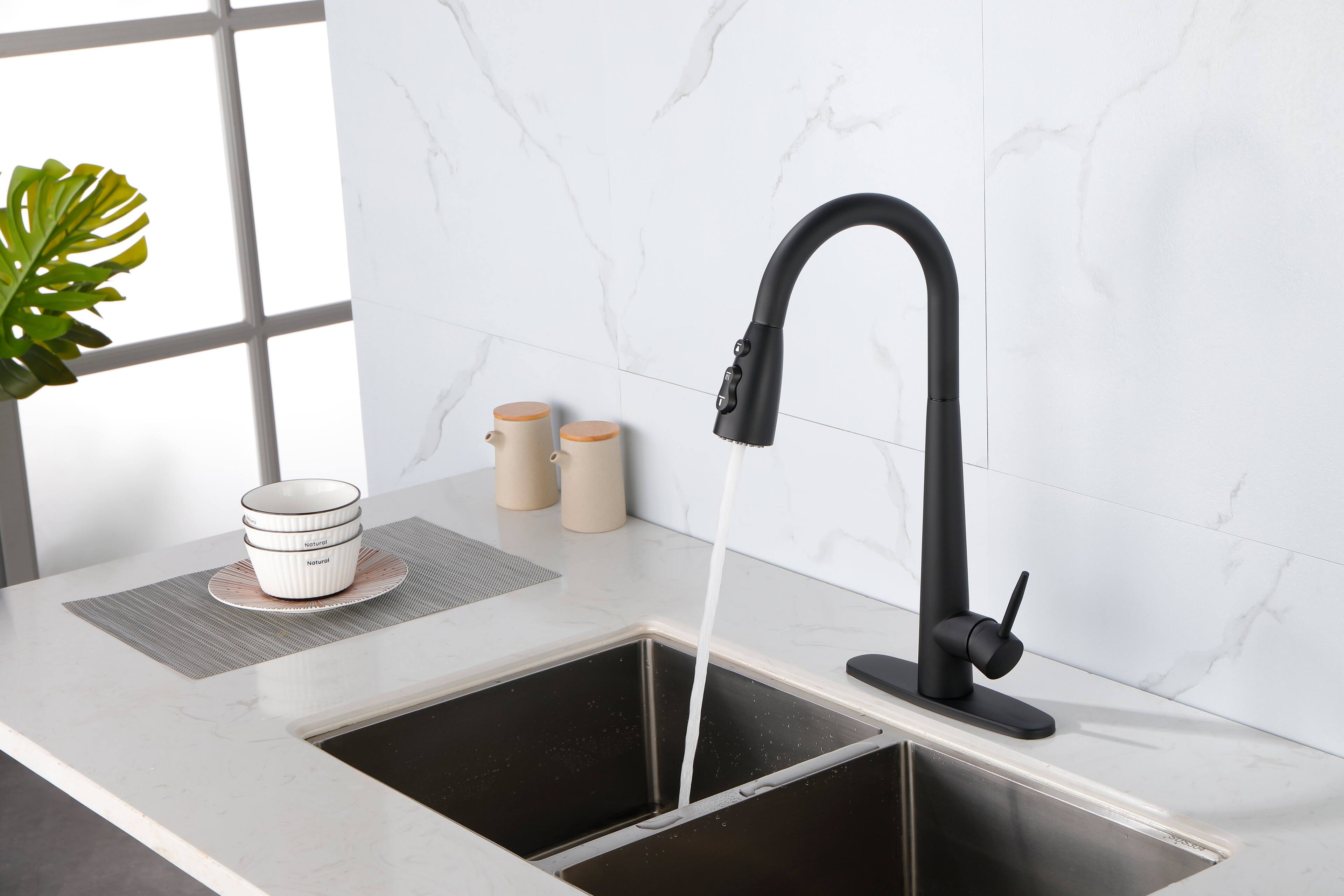 Alt View 8. Siljoy - Kitchen Faucets with Pull Down Sprayer Fingerprint Resistant Single Hole Deck Mount Single Handle Copper Faucet Black - Matte Black.