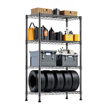 Front. Mirfee - 4-Tier Heavy Duty Storage Shelving Unit, 1000 LB Capacity Chrome Wire Rack, 53.4" H Utility Shelf for Kitchen/Office - Black.